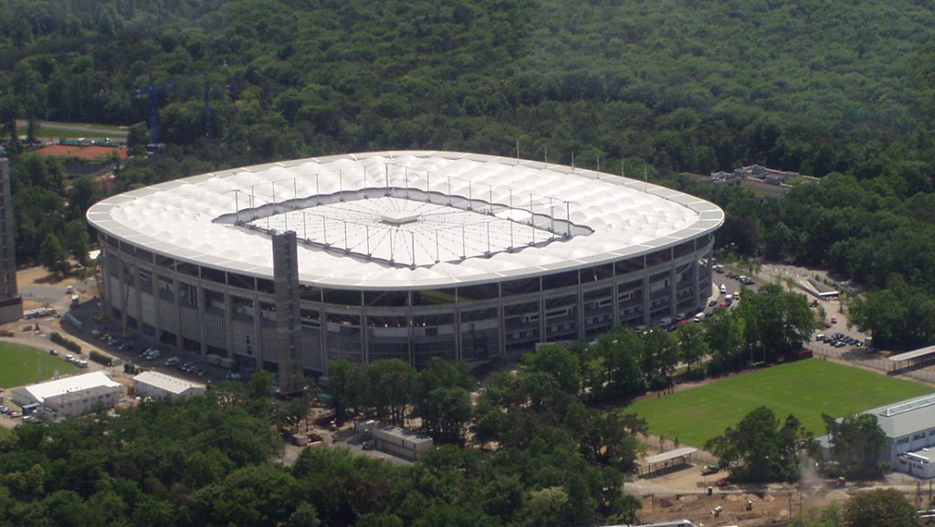 Large retractable membrane roof of a football stadium ECCON